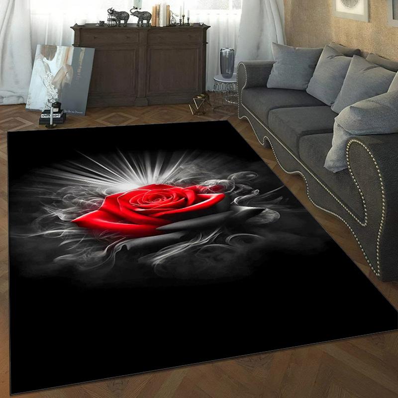 Red Rose Smoke Rug: Dramatic and Romantic Design for Cozy Bedrooms - Add a Touch of Elegance To Your Space Skid Resistant Carpet