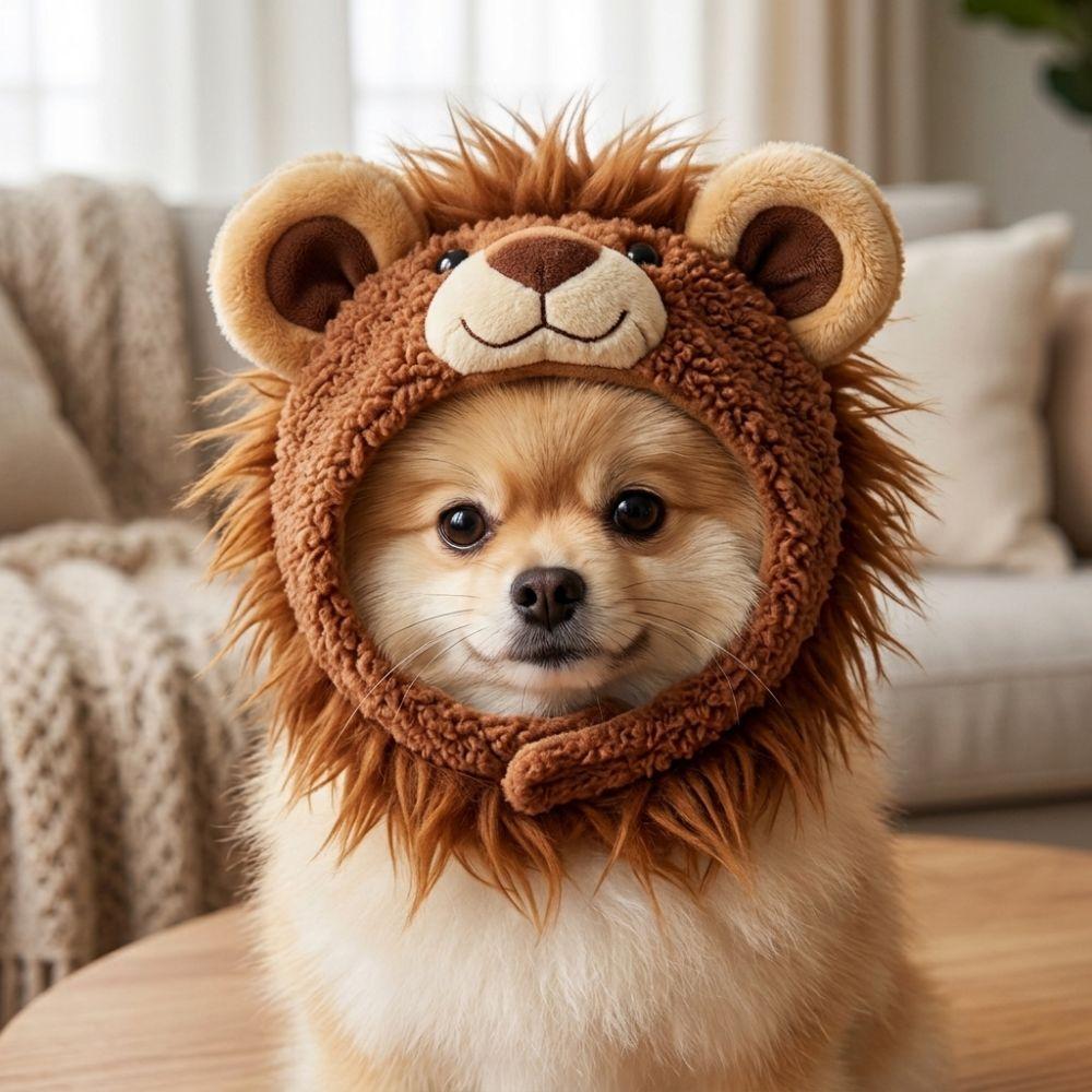 Funny Dog Plush Lion Hat Skin Friendly Cat Costume Headwear Cat Lion Shape Hood Birthday Gift