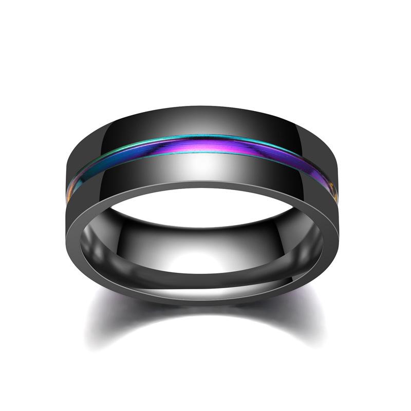 8MM Schwarzer Titanring für Männer Jungen Einfache Edelstahlringe Trendige Regenbogen-Nutringe Schmuckzubehör Geschenke