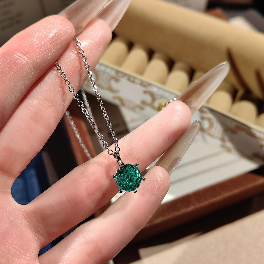 

New 925 Sterling Silver Round Zircon Necklace Geometric Shape Woman Pendant Choker Birthday Gift Exquisite Jewelry Accessories зелёный