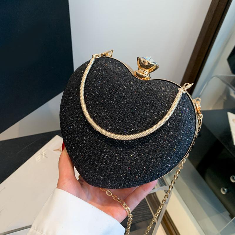 

Cute Heart Handheld Bag Dinner Bag 2026 New Chain Fairy Bag Versatile Western Style One Shoulder Diagal Cross Peach Heart Bag чорний