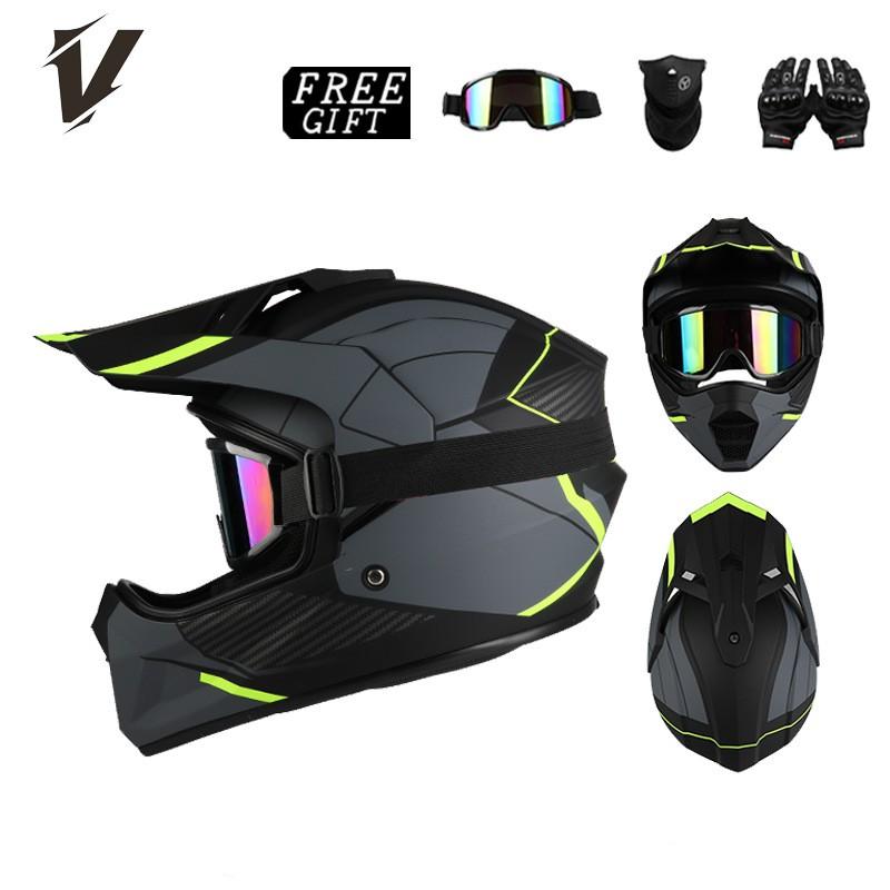 Off-Road Motorcycle Helmet ABS Full Face Dirt Bike With Visor Mask Gloves DOT Certified