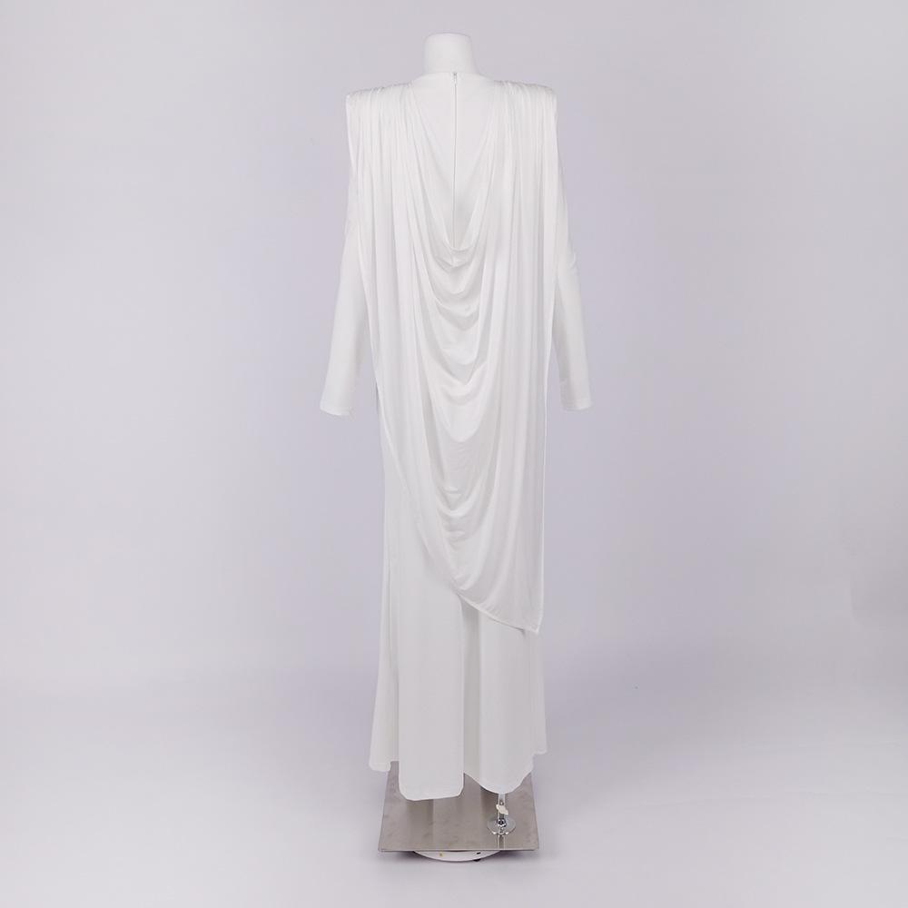 White High-Neck Long-Sleeve Formal Dress with Artistic Chest Decoration