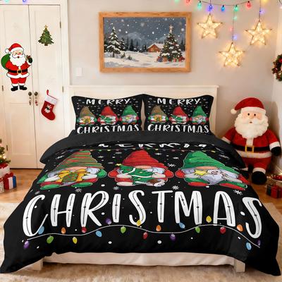 Customized Bed Three-Piece Set Christmas Elements Series Pillowcase Quilt Cover 3D Digital Printing Kit Factory
