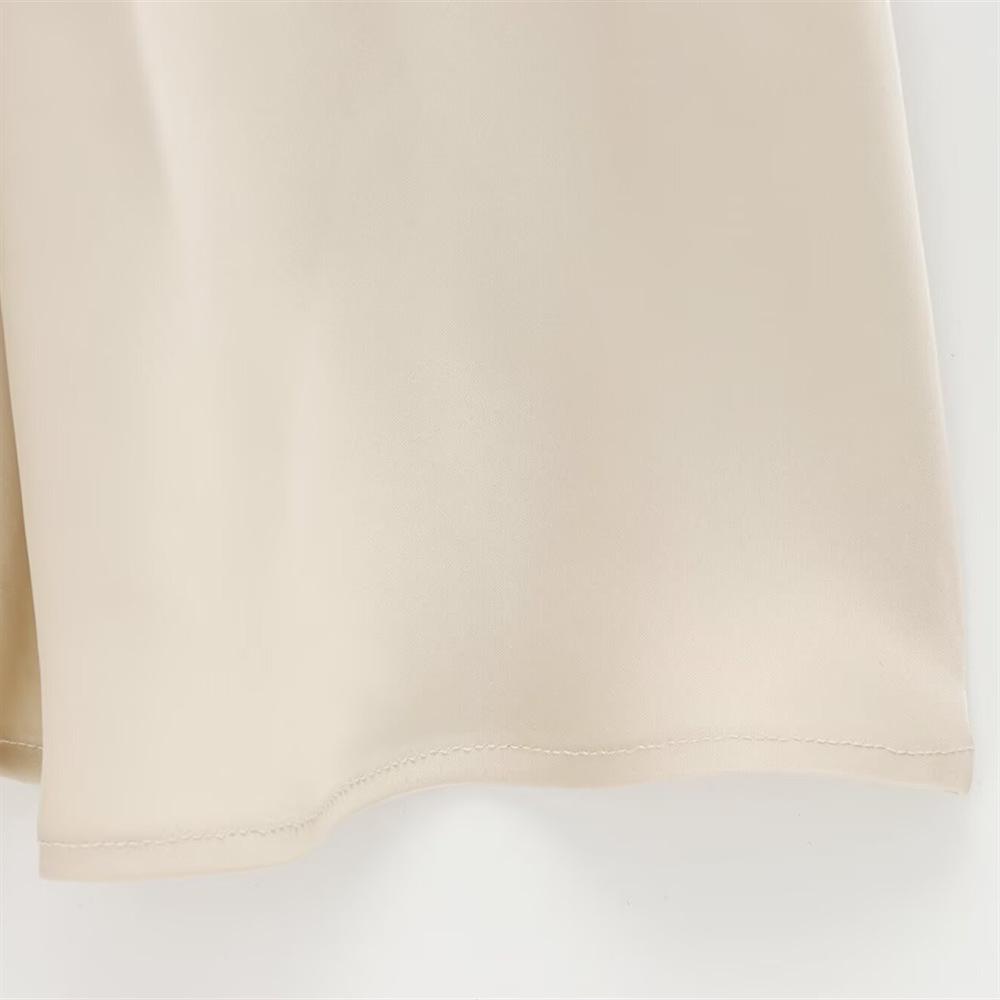 2025 Spring/Summer Women's Silk Satin Pleated Pullover Dress with Round Neck and Short Sleeves