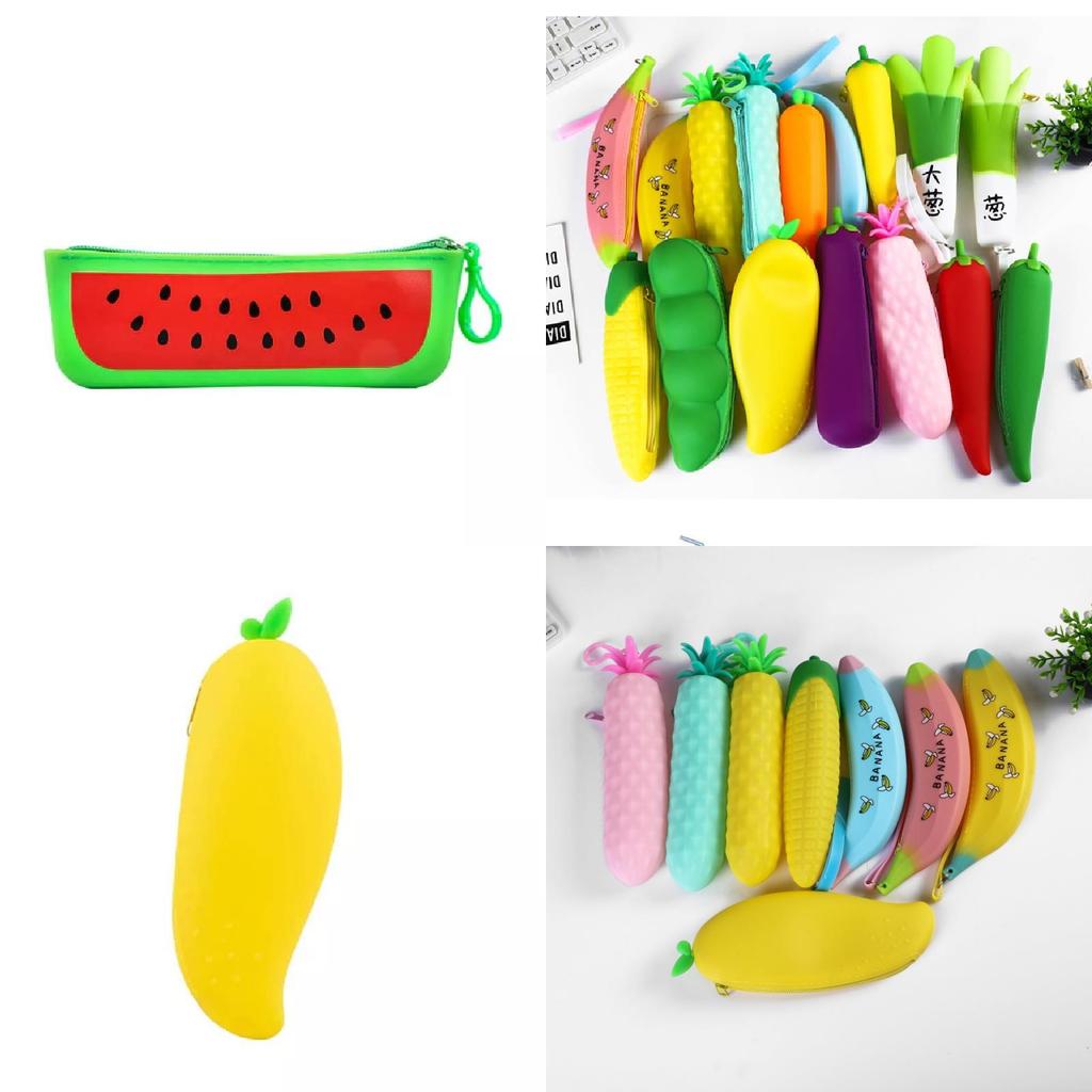 Süßes Silikon-Federmäppchen für Kinder Frucht- und Gemüse-Design Entzückliche Cartoon-Aufbewahrungstasche