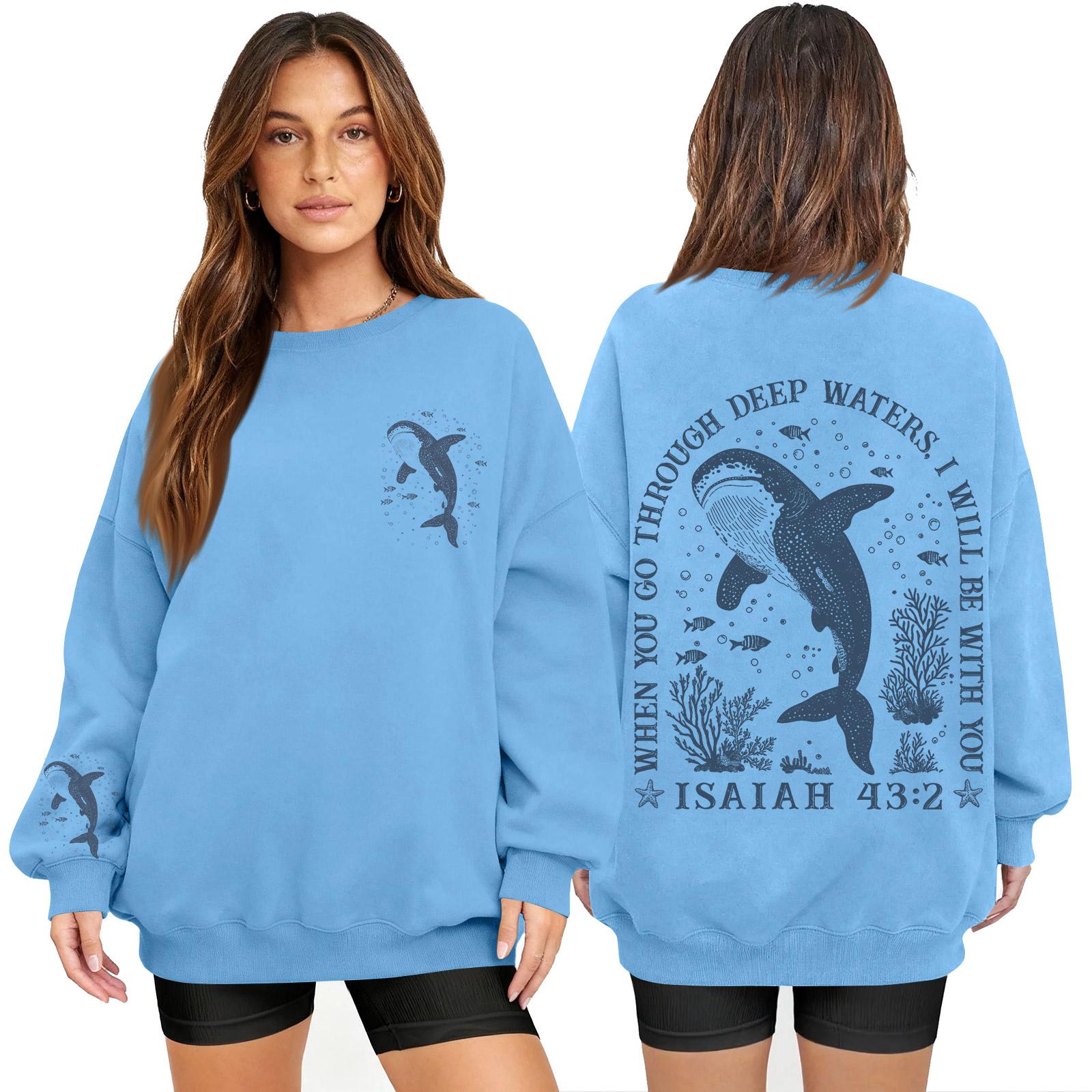 

Women s Fashion Long Sleeve Print Round Neck Loose Pullover Sweater Top M синий