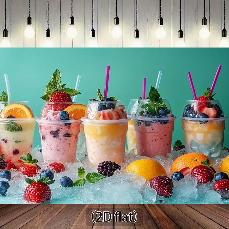 

2D Cold Fruit Juice Backdrop with Strawberries & Blueberries Banner 47.2x31.5inch/120*80cm