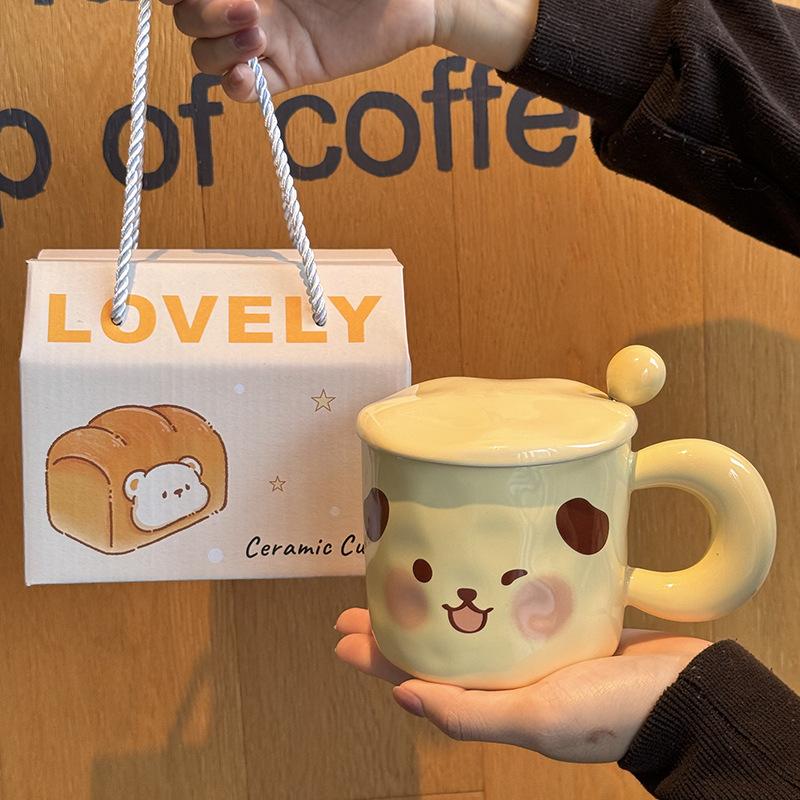 Cute Puppy Ceramic Cup with Lid, Birthday Gift for Girlfriends, Large-capacity Mug, Practical Souvenir for Girls