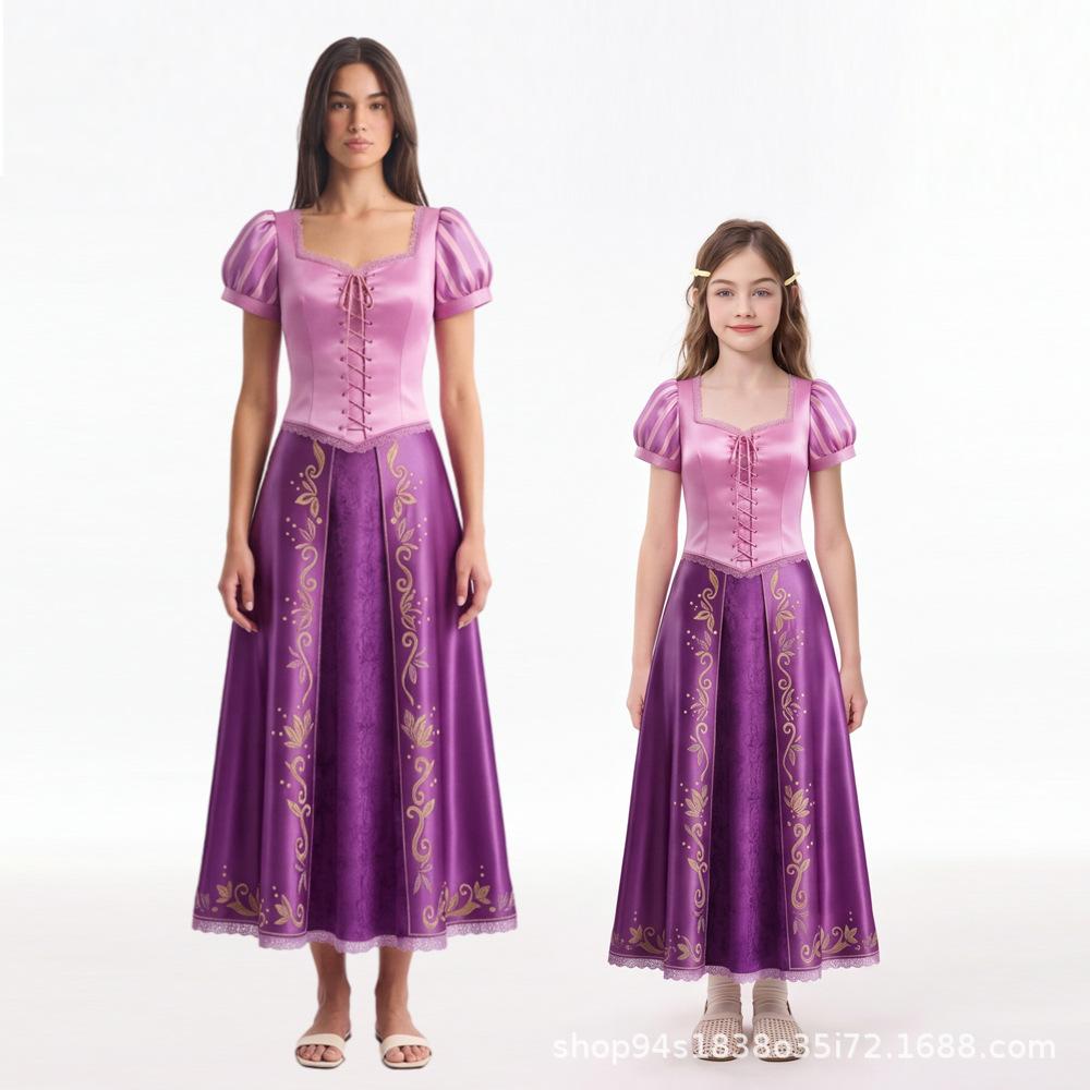 Tangled Rapunzel Princess Cosplay Dress, Kids Halloween Anime Long Gown Performance Costume