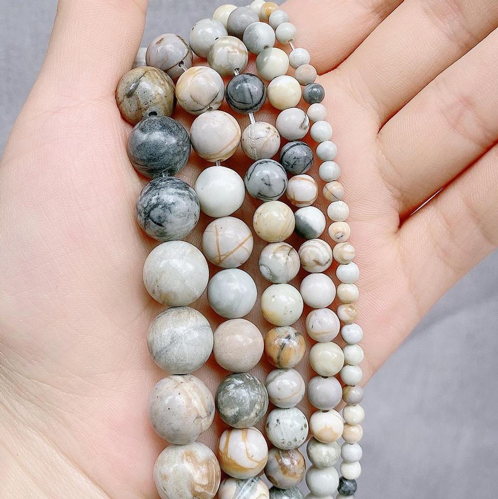 4/6/8/10/12mm Natursteinperlen Rund Wunderschön Matt Picasso Lose Perlen Für DIY Schmuckherstellung Halskette Armband