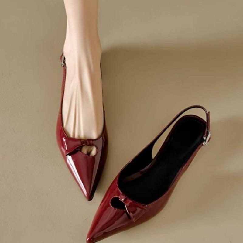 Spring New Coarse Heel Shoes for Women Pointy Shallow Hollow Out A Word with Anti-slip Wear-resistant Low Heel Shoes
