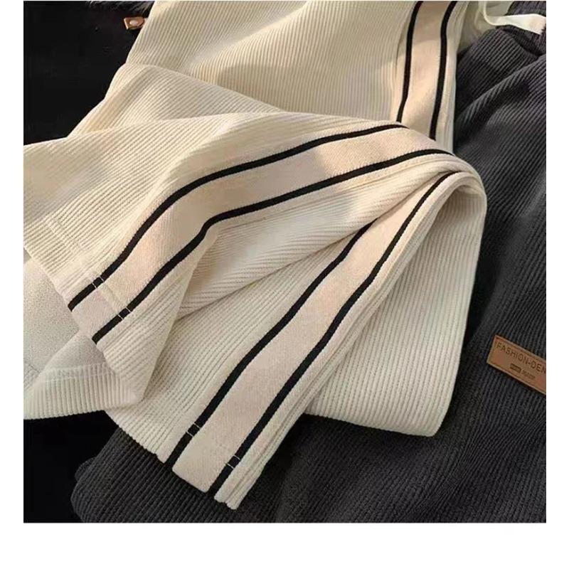 Men's Spring Autumn Side Striped Loose Straight Sports Pants High Street Ruff Handsome Corduroy Casual Pant