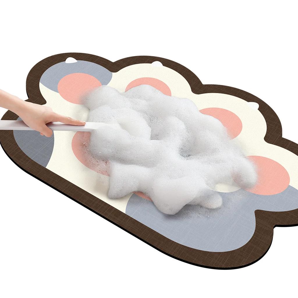 Cartoon Cat Paw Shaped Bath Mat Bathroom Absorbent Quick-drying Tech Velvet Nappa Leather Foot Mats Shower Room Doormat