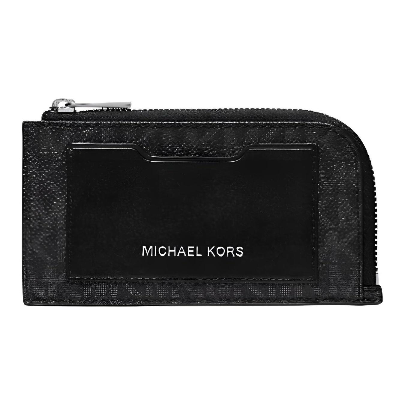 

Michael Kors Classic Monogram Coated Canvas Wallet Card Holder Men wallet Black 36S0LGFE6B-BLACK Basic Set (Bag+Dust Bag)