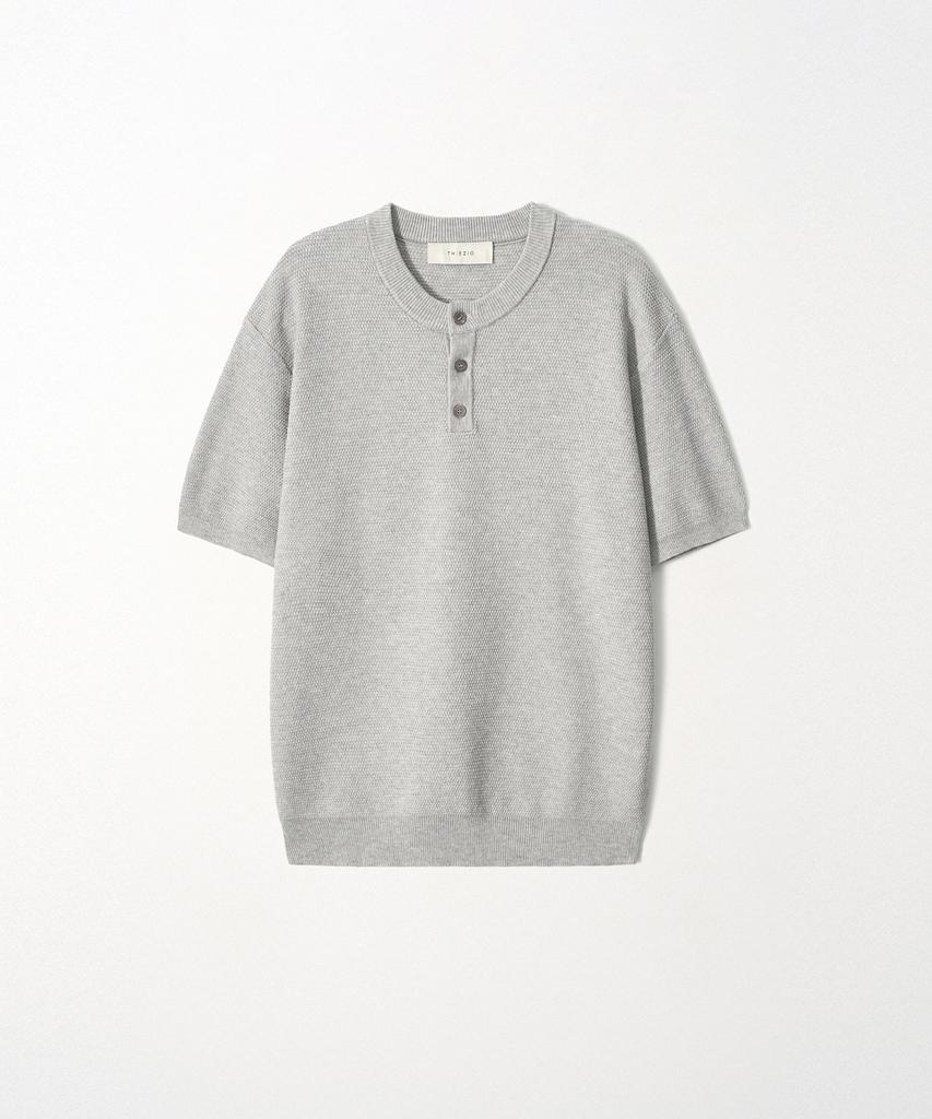 EZIO Textured Linen Henley Knit_Melange Gray