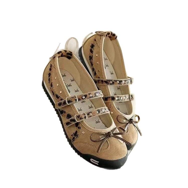 Bow Mary Jane shoes women's 2025 summer explosion one-word band ballet shoes flat bottom shallow mouth single shoes German training shoes