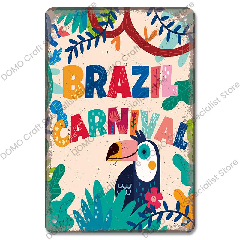 

Brazil Travel Poster Country Flag Metal Tin Signs Retro Carnival Party Metal Plate Wall Decor For Bar Pub Club Home 20x30cm（7.8x11.8inch）