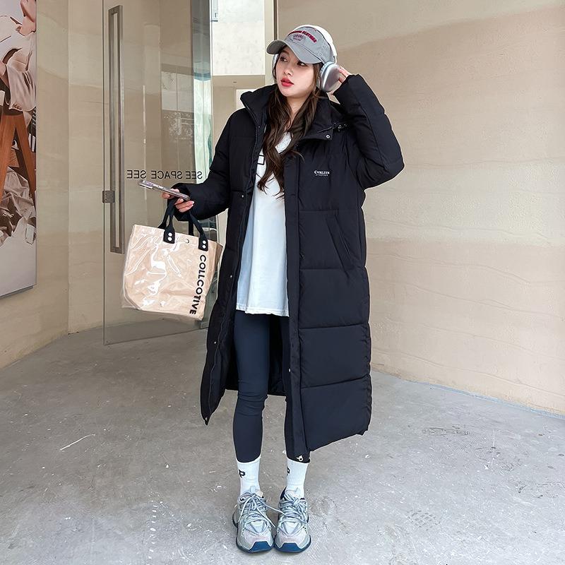 Hooded down cotton-padded clothes for women's autumn and winter new large size loose medium and long versatile cotton-padded jackets