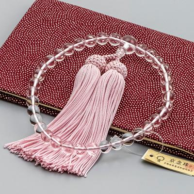 [Hasegawa Buddhist Altars] Rosary with Pouch - For Funerals and Memorial Services - Made In Japan - For Women - Crystal - Ash Sakura