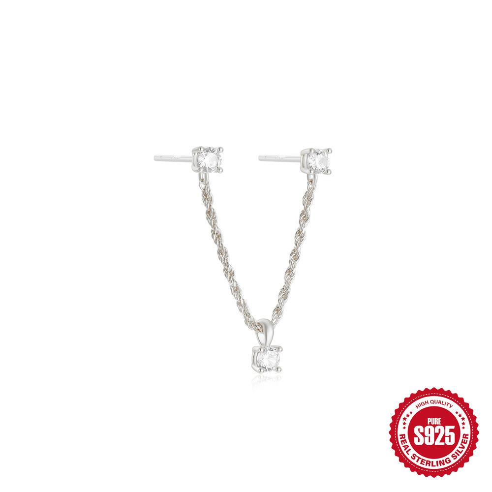 Stilvolle und schlichte S925 Sterlingsilber herzförmige Liebes-Diamant-besetzte Ketten-Quastenohrringe, Ohrstecker, Ohrlinie Damen