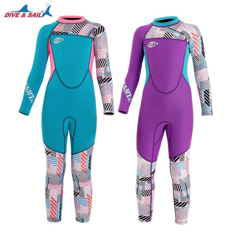 Kids 2.5mm Neoprene Wetsuit Girls Long Sleeve Full Body Warm Swimming Diving Snorkeling Surfing Jellyfish Protection
