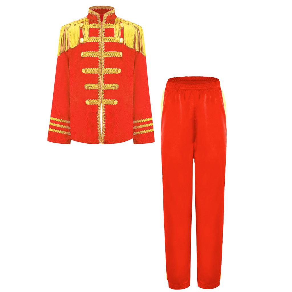 Çocuk 1960'lar İngiliz Yıldız Kostümü Uzun Kollu Altın Dantel Süslemeli Püsküllü Rock Grubu Müzisyen Gömlek Pantolon Takımı