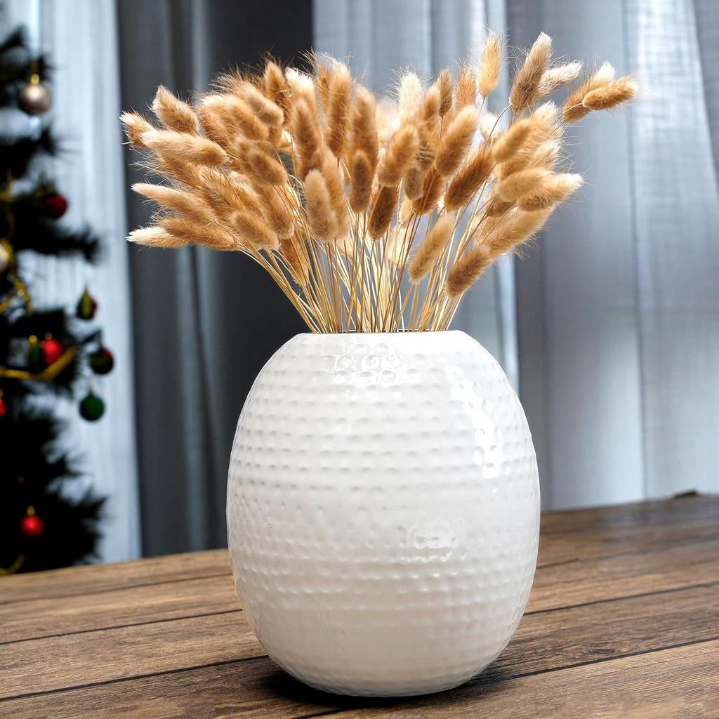 White Metal Hammered Oval Shape Vase for Home Decor Decoratives for Indoor Outdoor Living Room Balcony | Best Gift