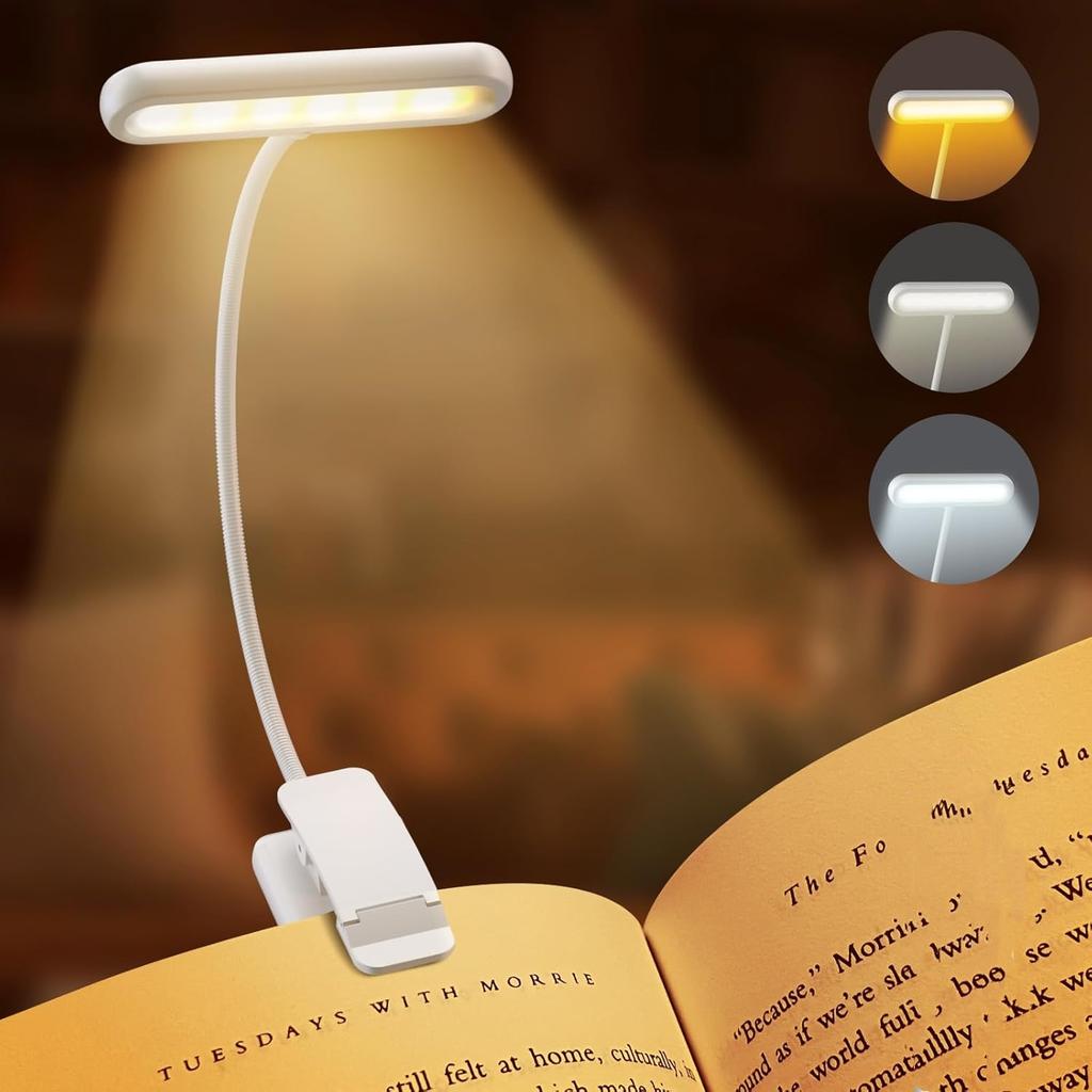 3Colors USB Book Light Rechargeable Reading Light Warm Cool White Daylight Portable Flexible Easy Clip Night Reading Lamp