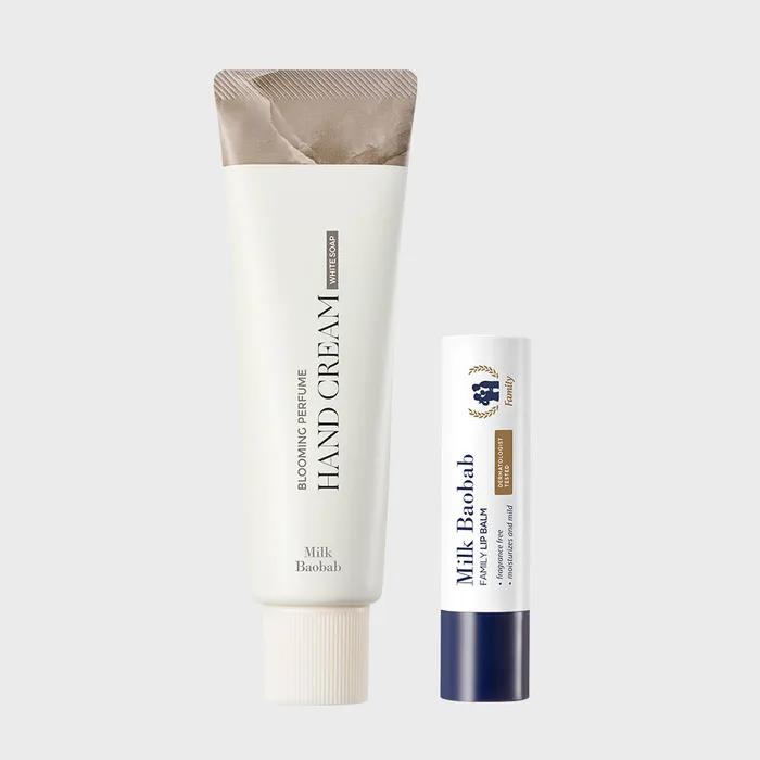 

Цветущий парфюмированный крем для рук Белое мыло 50г + Семейный бальзам для губ 3,5г