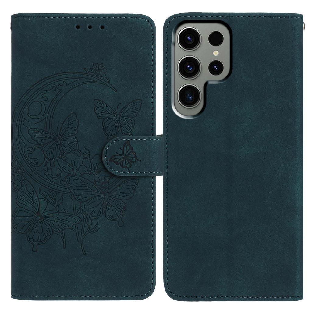 Für Samsung Galaxy S24 Ultra Hülle Schmetterling Blume Geprägt PU Leder Brieftasche Ständer Handyhülle