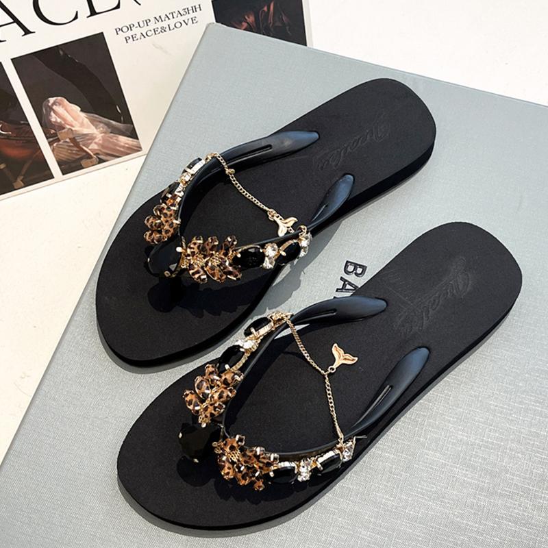 Fashion Shoes Rubber Flip Flops Summer Clogs Woman Female Slippers Glitter Slides Hawaiian Leopard Beach 2025 Jelly Flat Leopard