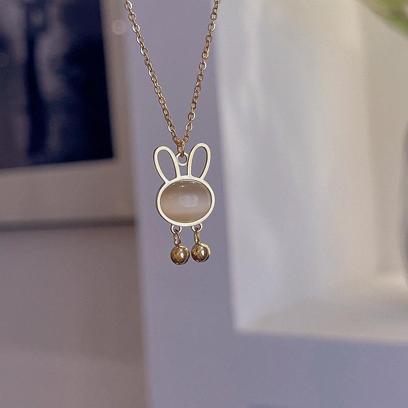 Trendy Cat's Eye Stone Rabbit Necklace - Korean Design, Titanium Steel, Women's Niche Clavicle Chain