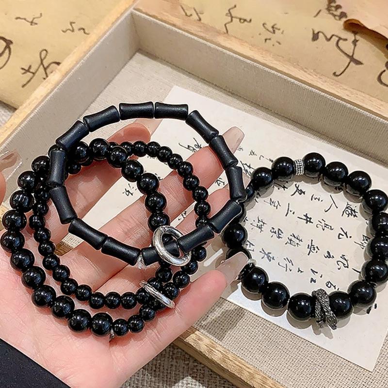 Elegant Beaded Black Bracelet Stone Chain Bracelet Elegant Beaded Bracelets for Women with National Style Ancient Charm