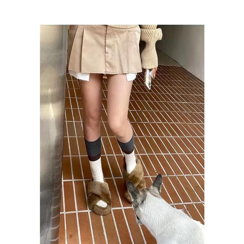 Ladies Spring and Autumn Lovely Sweet Breathable Sweat Absorption College Wind Calf Pile Socks