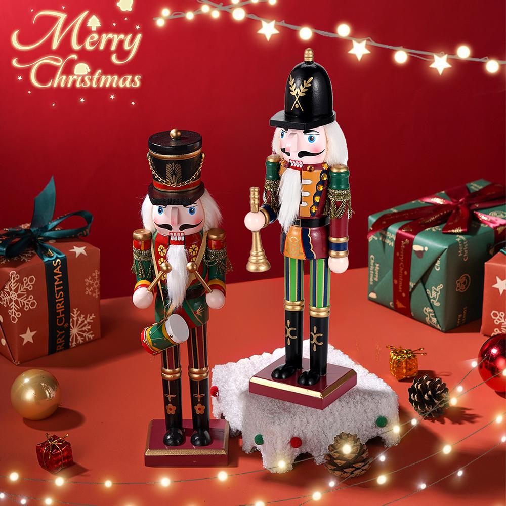2PCS Wooden Christmas Decorations Nutcracker 30CM Traditional Painted Nutcracker, Collectible Christmas Party for Home Fireplace