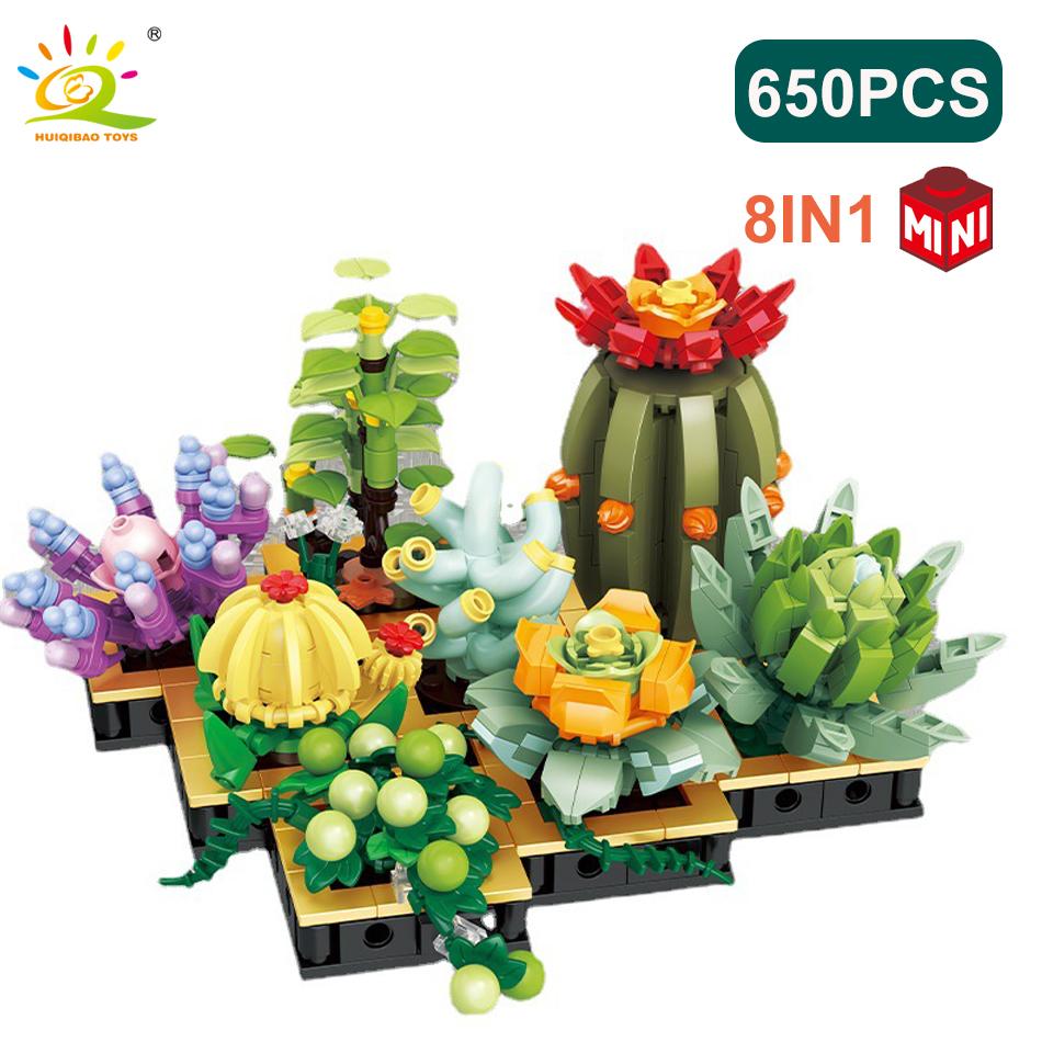 MOC Succulent Plant Potted Micro Building Blocks Small Bricks Flower Blossoms Flowerpot Ornaments Toys Home Decoration