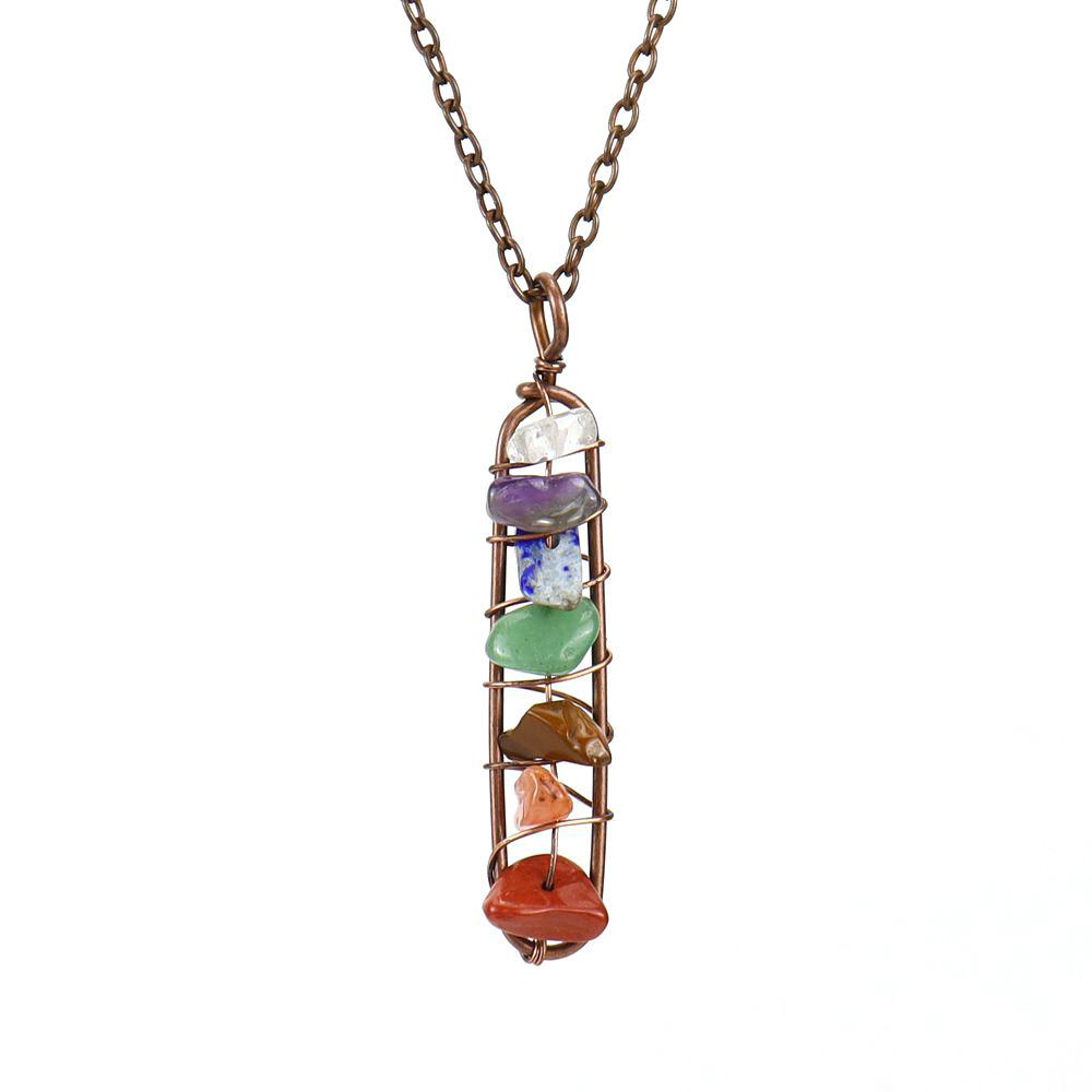 

Vintage Hand-Wound Colorful Crystal Gravel Amethyst U-Shaped Pendant Necklace N125