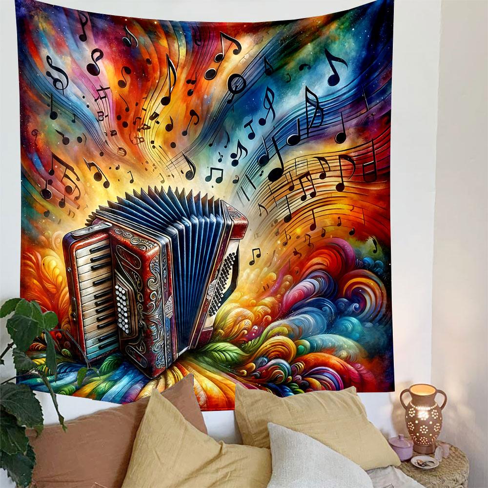 Colorful Accordion and Music Explosion Patterned Tapestry Decorative Wall Hanging, Home Bedroom Living Room Decor
