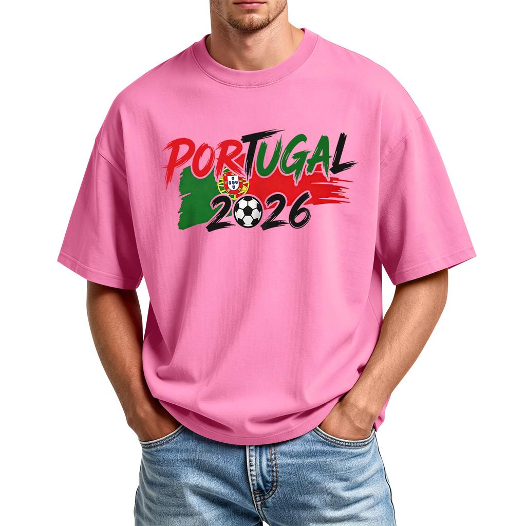 Men's Casual Crew Neck T Shirt Short Sleeve Sport Top with Printed Portugal 2026 Football Design Lightweight Comfortable Fit