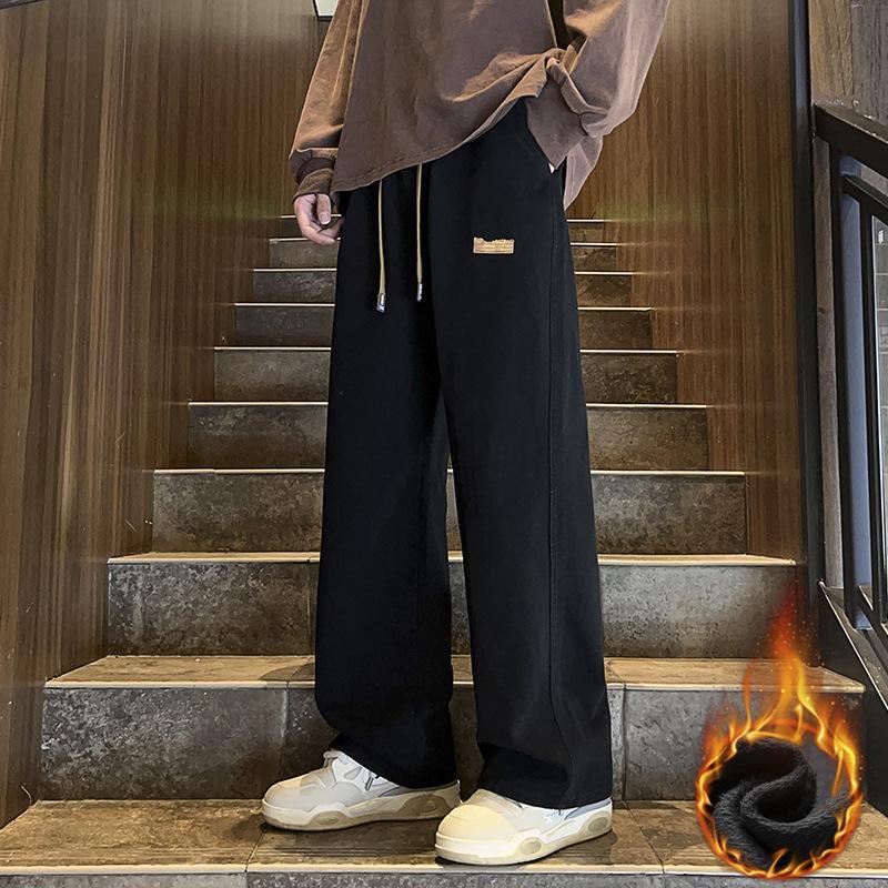 

Зимние мужские мешковатые джинсы Классические на кулиске Свободные Повседневные Прямые брюки для студентов колледжа Повседневные Универсальные Синие брюки L чёрный