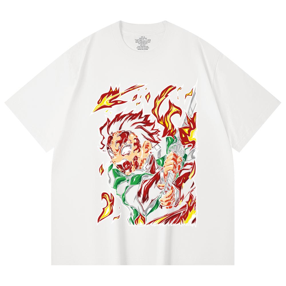 230 Gsm 100% Cotton Demon Slayer V101 Tanjiro Print Unisex Heavy Cotton T Shirt