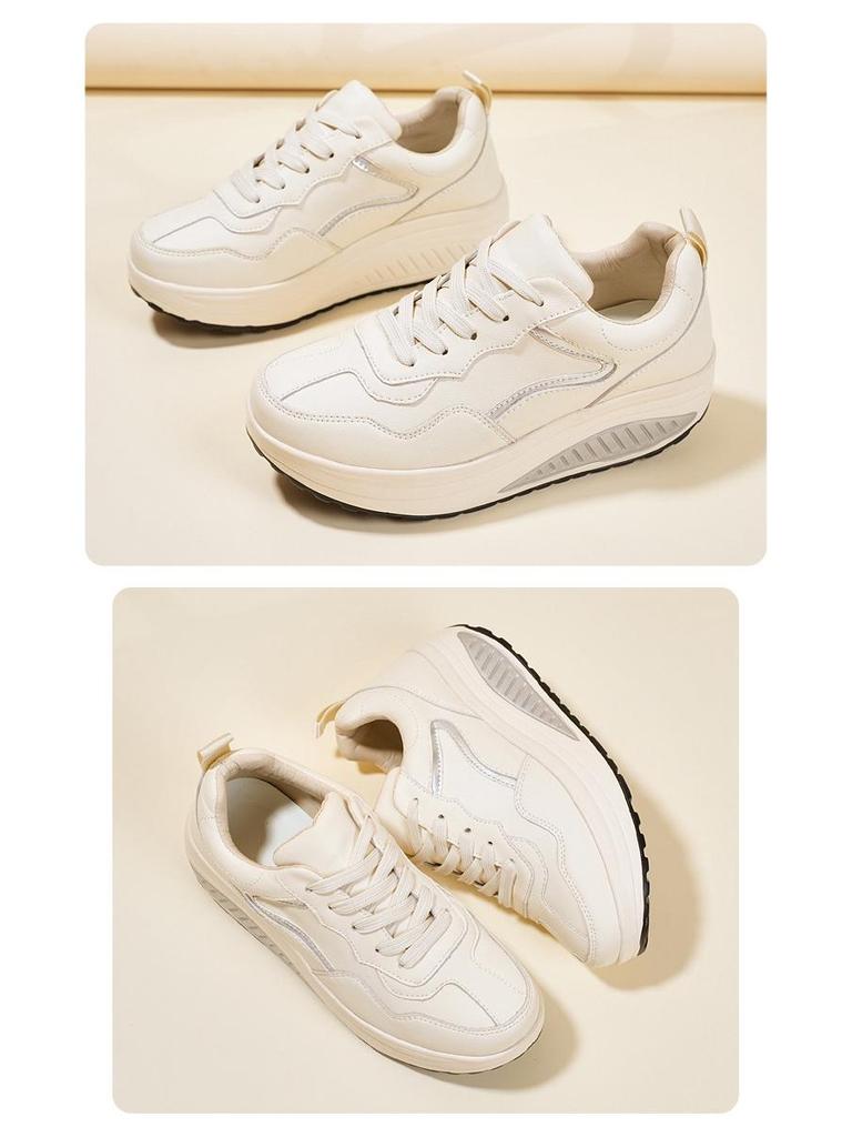 Echtes Leder Dicke Sohle Höhenvergrößernde Sneaker - Lässige Rocker Sportschuhe für Frühling und Herbst