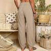 Women Pants Elastic High Waist Pure Color Long Trousers with Pockets Loose Fit Wide Leg Harem Pants Daily Wear
