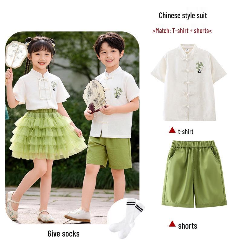 Mädchen-Puffrock Hanfu-Set - Chinesisches Stil-Performance-Kostüm für Kinderchor & Rezitation