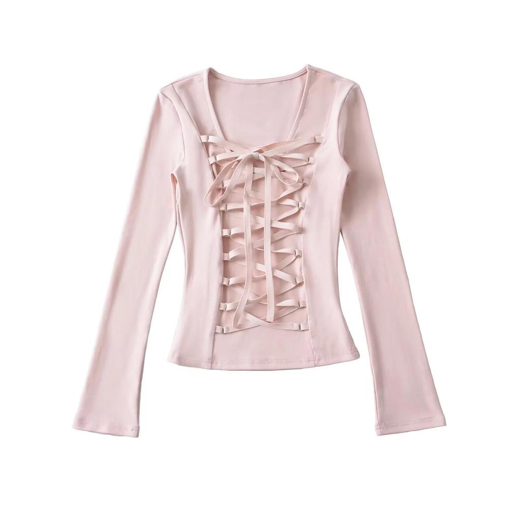 2025 Stylish Crisscross Tie-Up Long Sleeve Slim Fit Shirt for Women