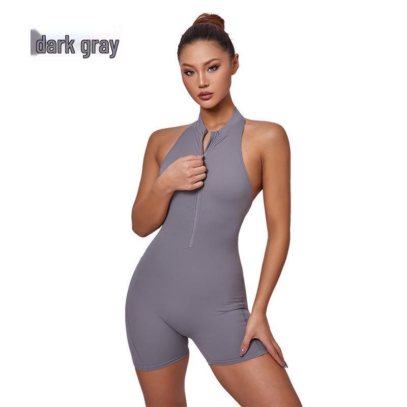 European & American Zipper Aerial Yoga Jumpsuit Bodysuit with Chest Pad & Tummy Control for Women Fitness.