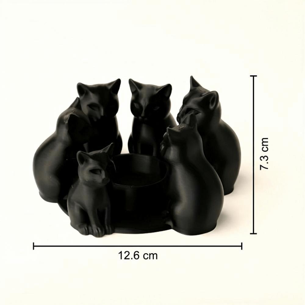 Schwarzer Katzenring Kerzenhalter Sitzendes Design 3D Gedruckter Kerzenständer Halter 6 Stück Set Stilvolle Akzente Katzen Verzierung