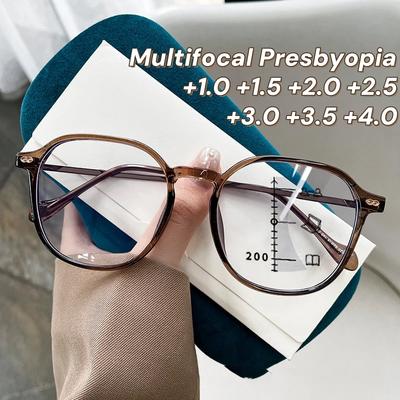 TR Ultra Light Classic Multifocal Reading Presbyopia Eyeglasses Trendy Women's Men's Polygonal Presbyopia Eyeglasses Anti Blue Light Eyewear