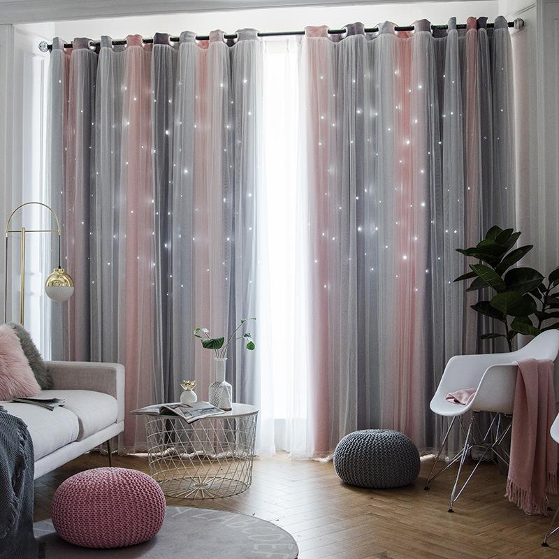 Morandi Gradual Change Hollow Star Curtain Douyin Internet Celebrity Princess Wind Blackout Double Curtain Bedroom